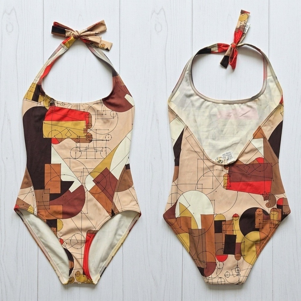 Vintage Archive Hermes Paris Abstract Geometric One Piece Swimsuit FR 36  US 4